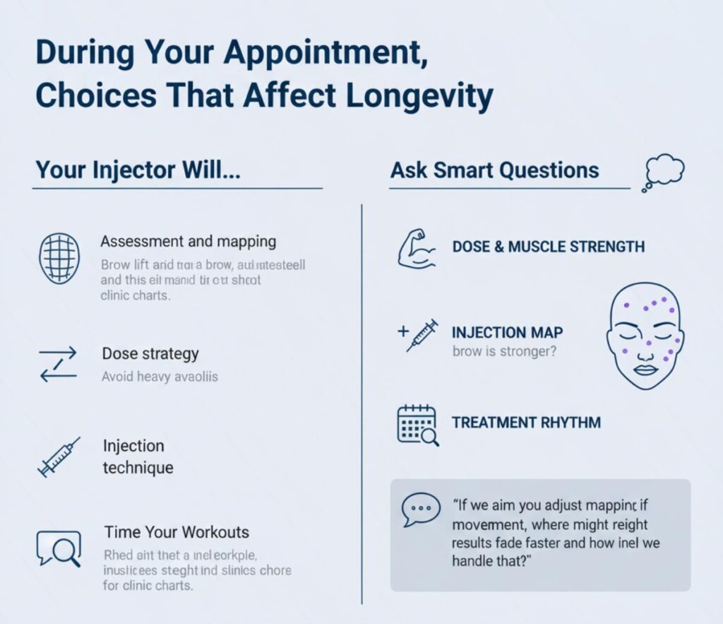 During your appointment, choices that affect longevity - how to make Botox last longer